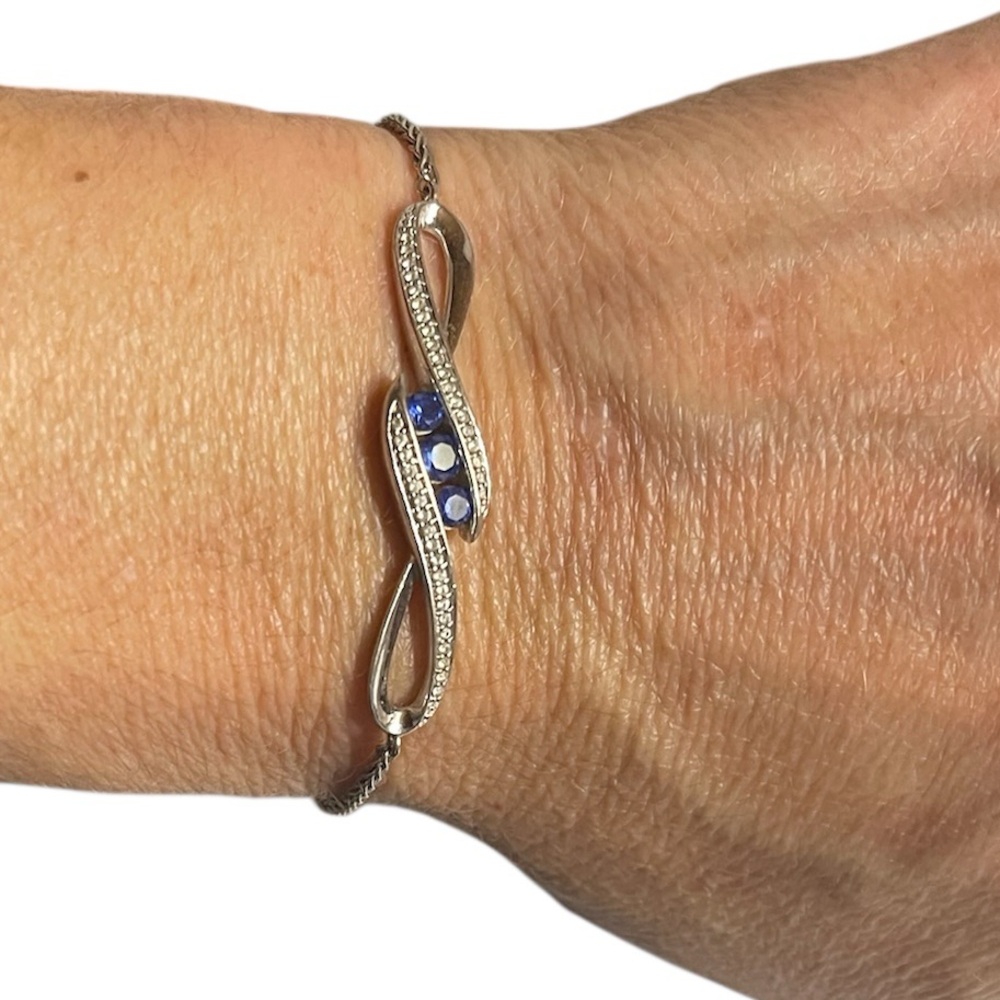 Sterling Silver Bolo Bracelet with Lab-Created Sapphires & Diamond Accent